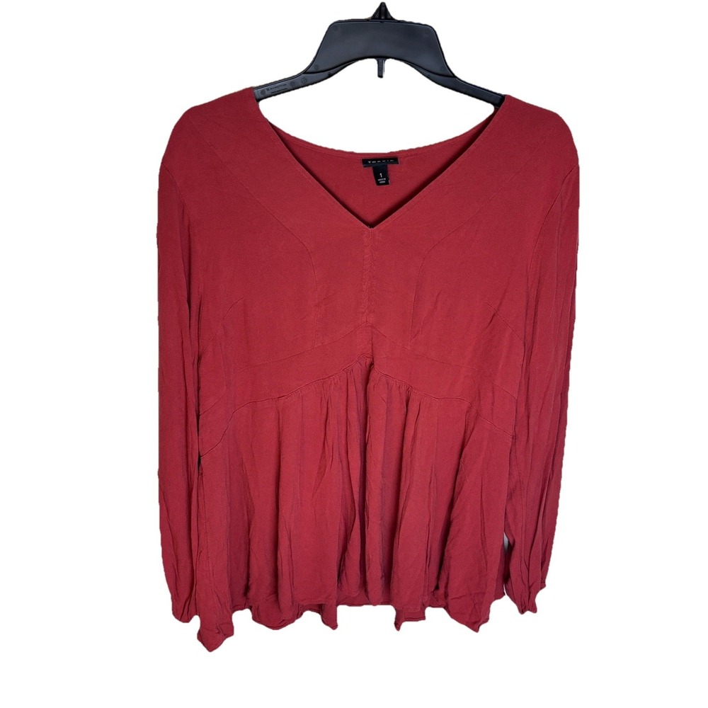 Torrid Babydoll Crinkle Gauze Smocked Top Size 1 (1X) Red V Neck Long Sleeve